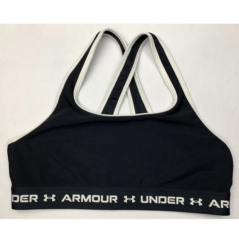 Under Armour Sports Bra Girls‎ Youth Large Black HeatGear Crossback Top YLG